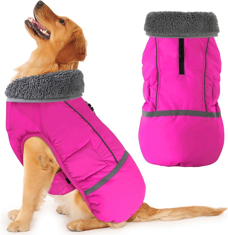 Dogcheer Warm Dog Coat, Christmas Dog Jacket Waterproof Puppy Winter Coat with Buckles, Reflective Adjustable Pet Snow Jacket Turtleneck Fleece Sweater for Small Medium Large Dogs - Pink, M - Image 1
